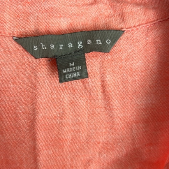 Sharagano Medium Coral Sleeveless Hi Low Linen Blend Top - Picture 2 of 9